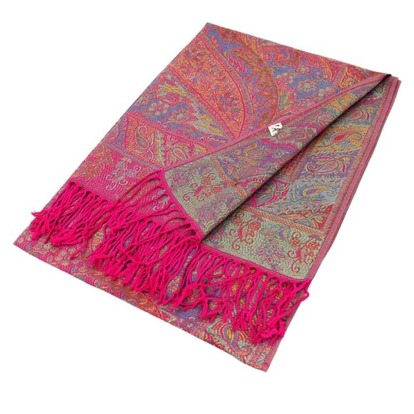 Metallic Weave Paisley Pink Pashmina Style Boho Bohemian Vibe Scarf Shawl - Picture 4 of 4